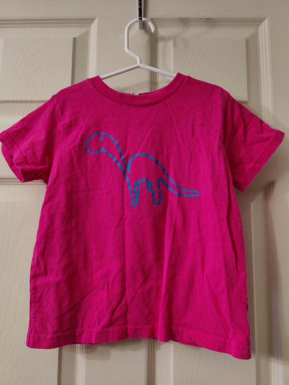 Rabbit Skins Hot Pink Tee with Blue Dino Outline